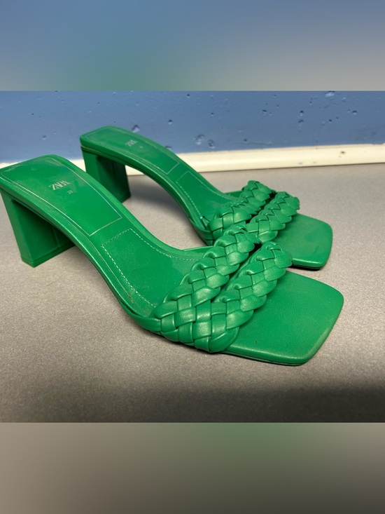Zara Shoes - Zara Green Braided Square-Toe Block Heel Sandals